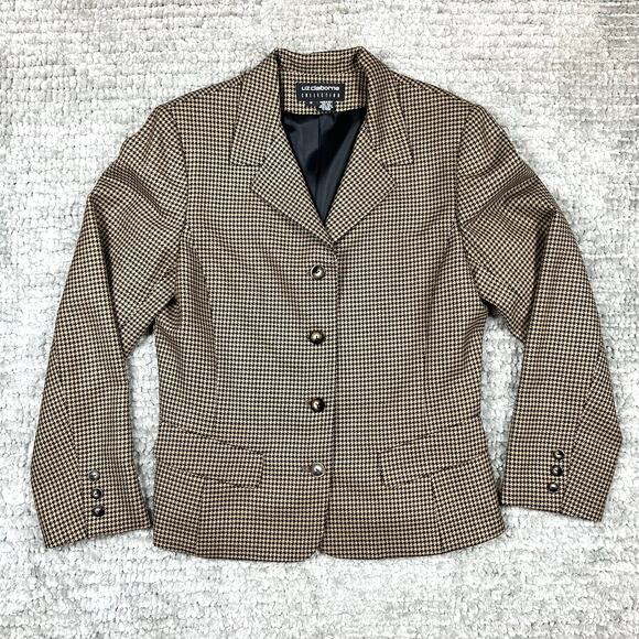 VTG Y2K Liz Claiborne Tan Black Houndstooth Wool Blazer Sz 12 Academia Business - Picture 3 of 13